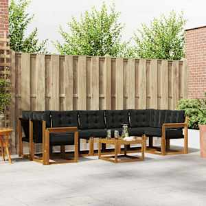 Zunanja garnitura za sedenje z blazino 8 pcs Naravna in črna