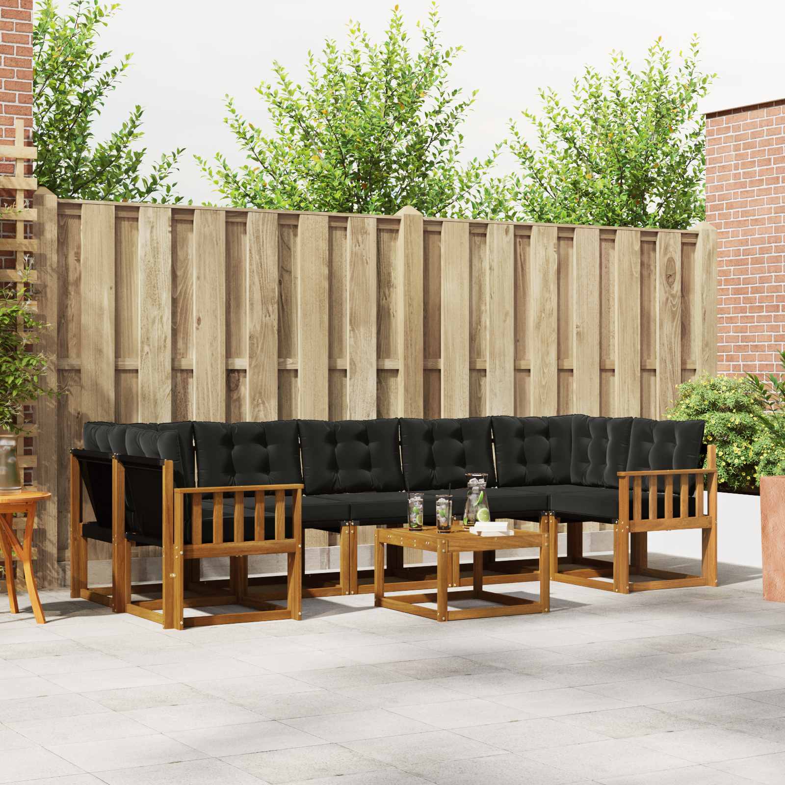 vidaXL Udendørs sofagruppe 8 stk. Naturfarvet og sort 59 x 59 x 37 cm