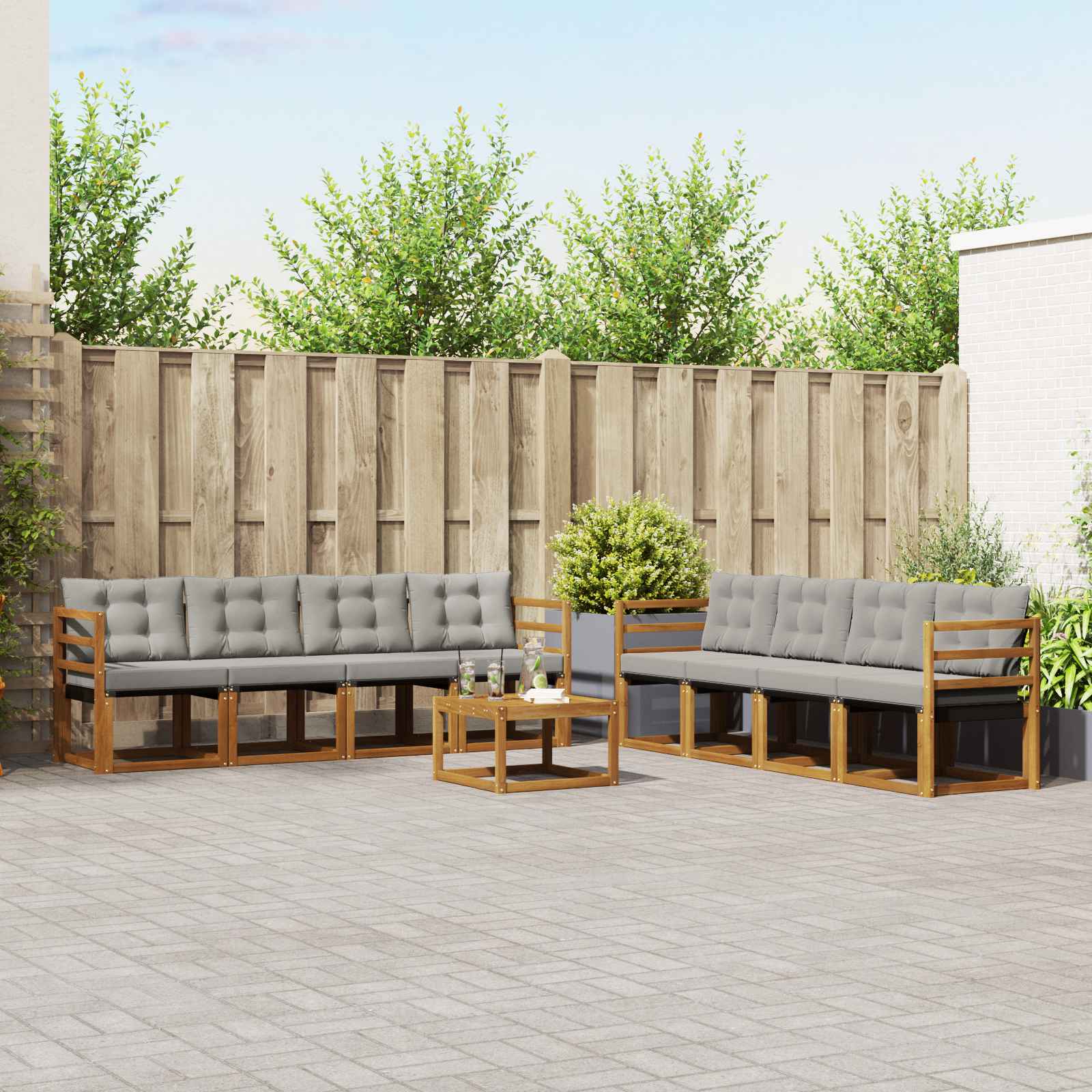 vidaXL Outdoor-Sofagarnitur mit Kissen 9 pcs Natürlich und Hellgrau