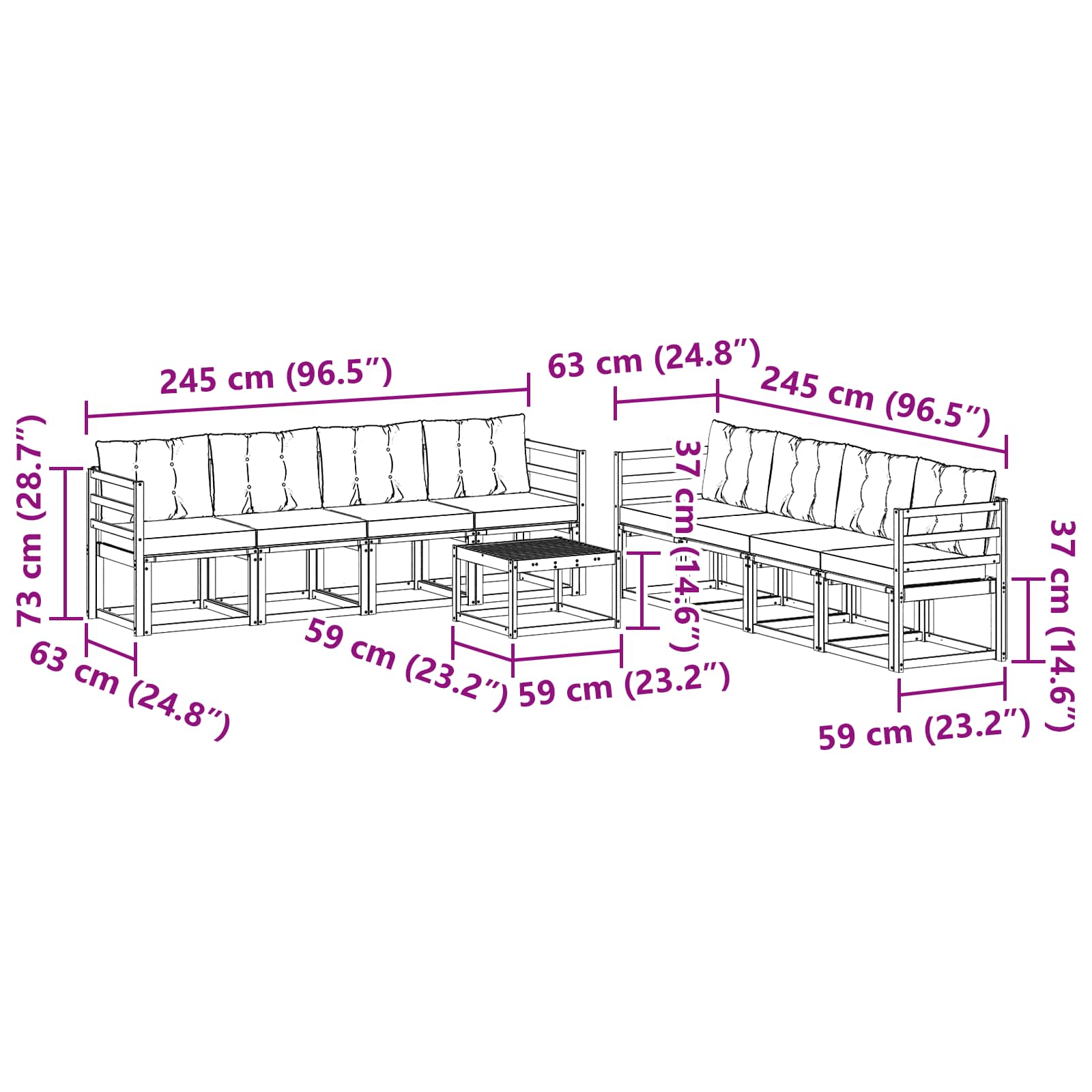 Zunanja garnitura za sedenje 9 pcs Naravna in svetlo siva - slika 8