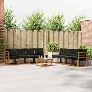 Zunanja garnitura za sedenje z blazino 9 pcs Naravna in črna