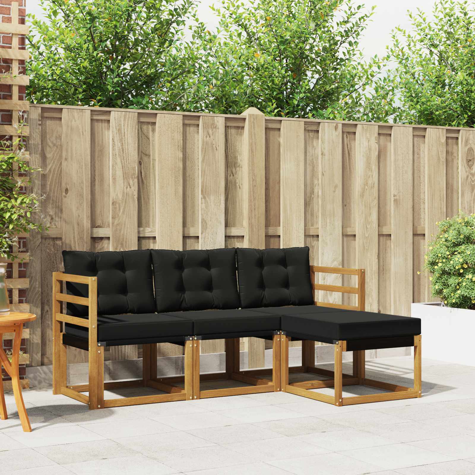 vidaXL Outdoor-Sofagarnitur mit Kissen 4 pcs Natürlich und Schwarz