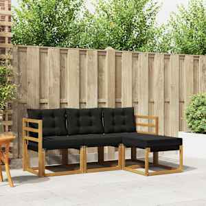 Zunanja garnitura za sedenje z blazino 4 pcs Naravna in črna