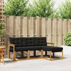 Zunanja garnitura za sedenje z blazino 4 pcs Naravna in črna