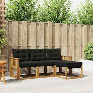 Zunanja garnitura za sedenje z blazino 4 pcs Naravna in črna