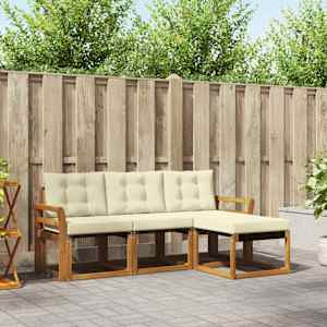 Zunanja garnitura za sedenje z blazino 4 pcs Naravna in smetana