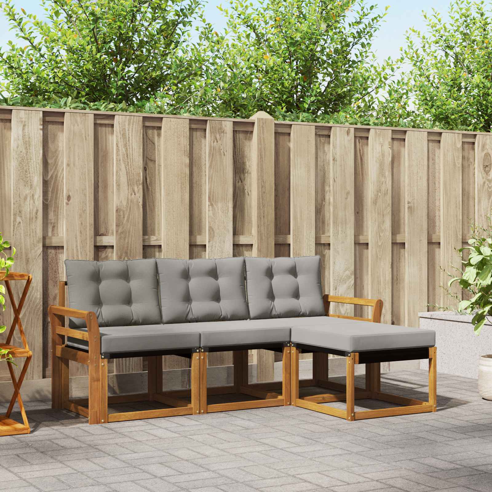 vidaXL Outdoor-Sofagarnitur mit Kissen 4 pcs Natürlich und Hellgrau