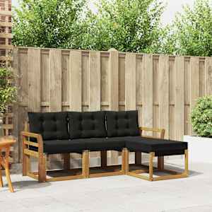 Zunanja garnitura za sedenje z blazino 4 pcs Naravna in črna