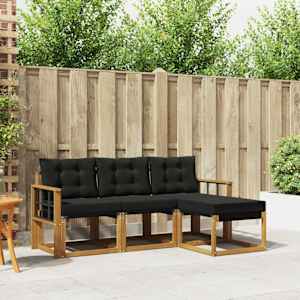 Zunanja garnitura za sedenje z blazino 4 pcs Naravna in črna