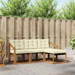 Zunanja garnitura za sedenje z blazino 4 pcs Naravna in smetana