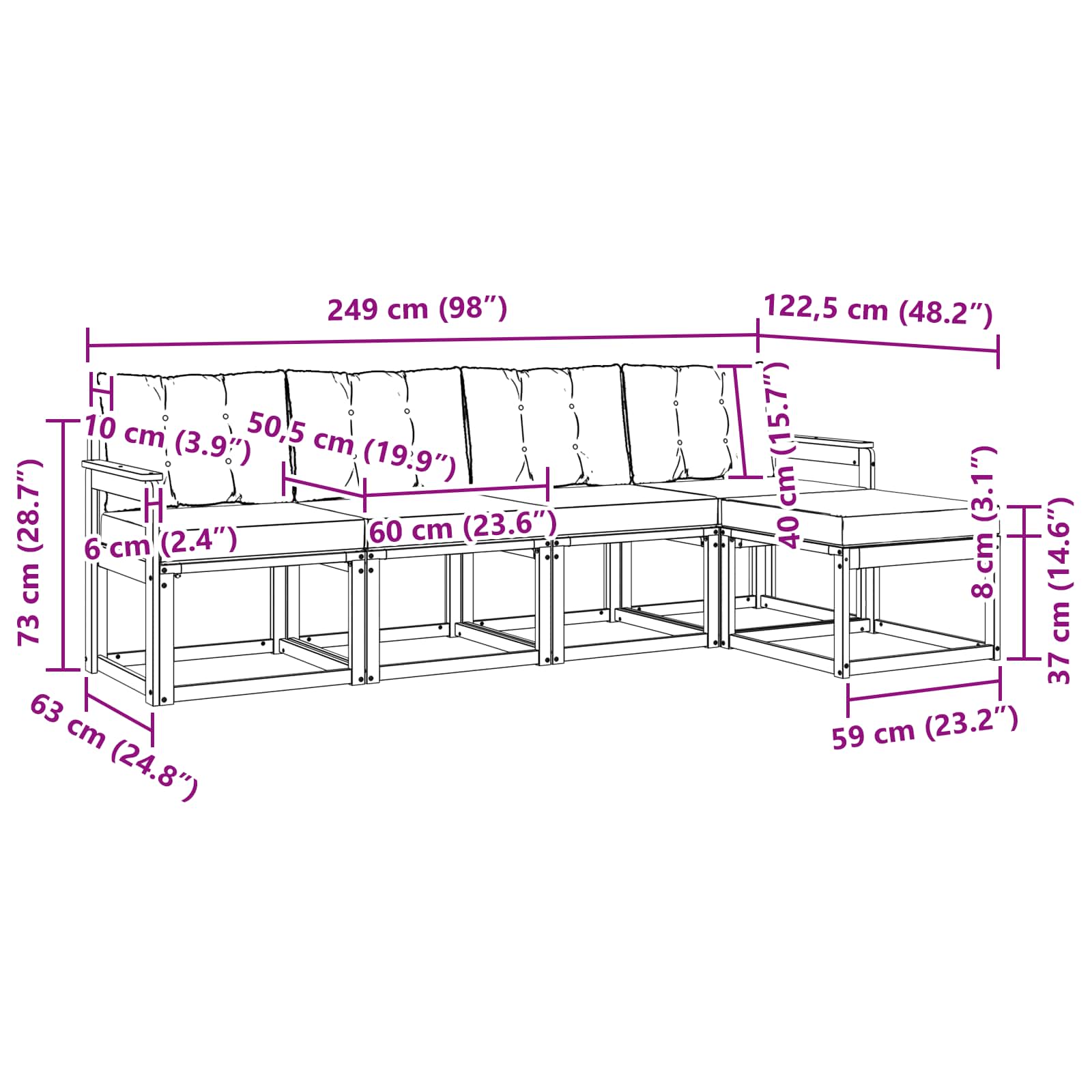 Zunanja garnitura za sedenje 5 pcs Naravna in svetlo siva - slika 8