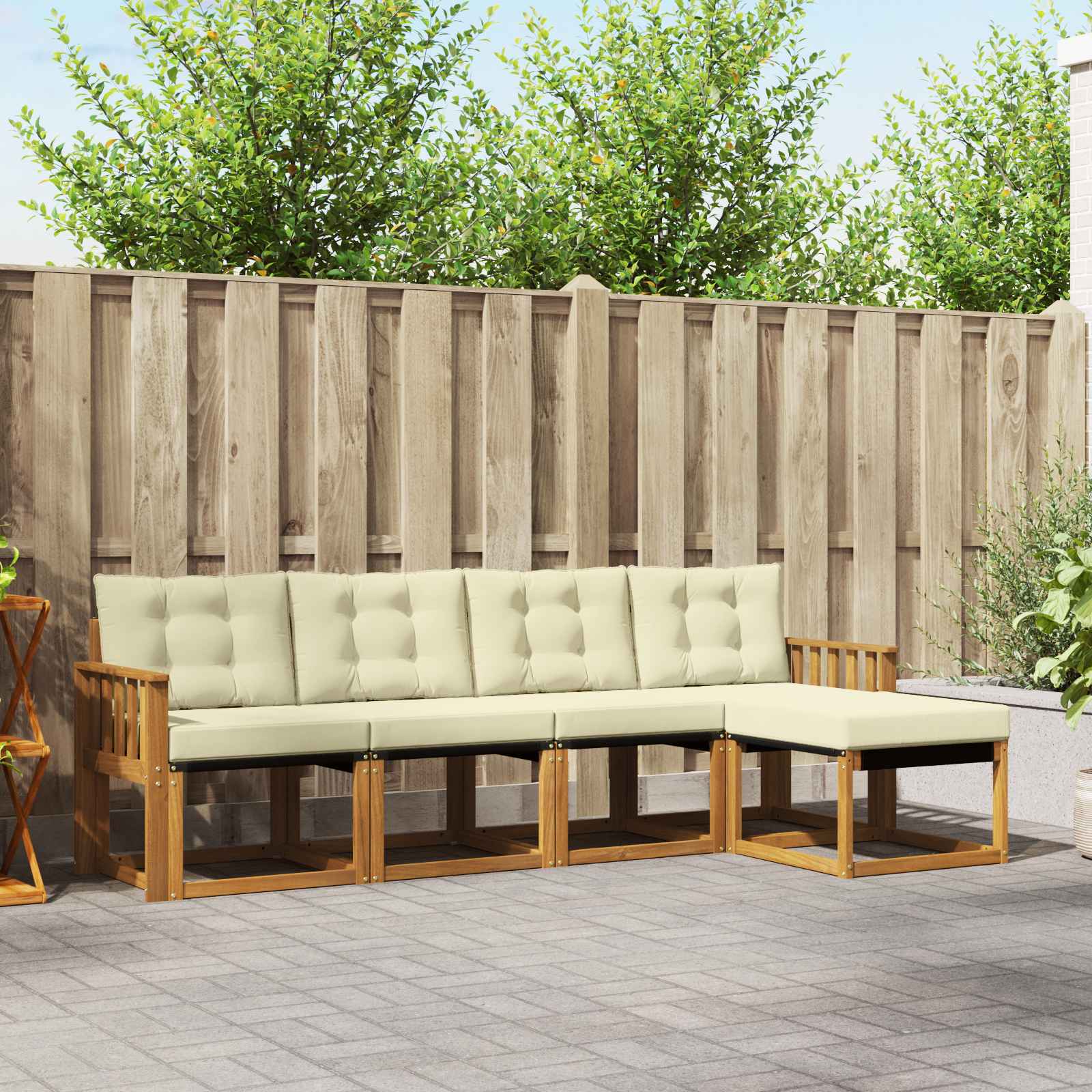 vidaXL Outdoor-Sofagarnitur mit Kissen 5 pcs Natur und Creme