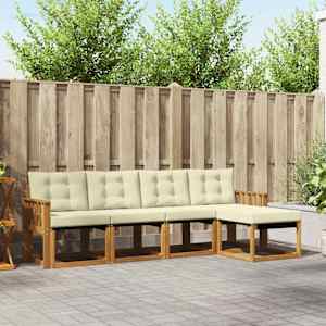 Zunanja garnitura za sedenje z blazino 5 pcs Naravna in smetana