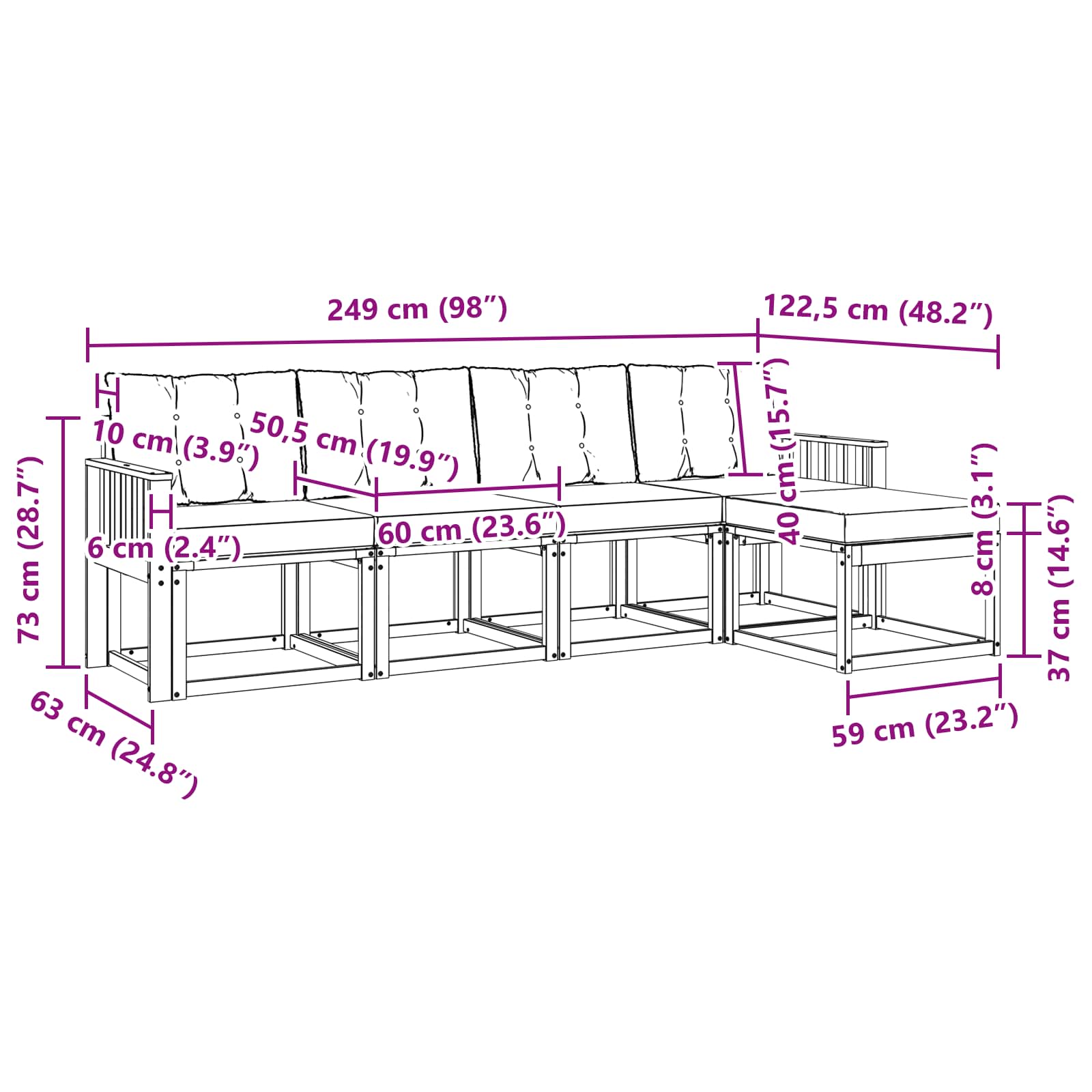 Zunanja garnitura za sedenje z blazino 5 pcs Naravna in smetana - slika 8