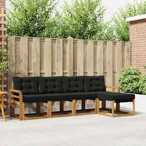 Zunanja garnitura za sedenje z blazino 5 pcs Naravna in črna