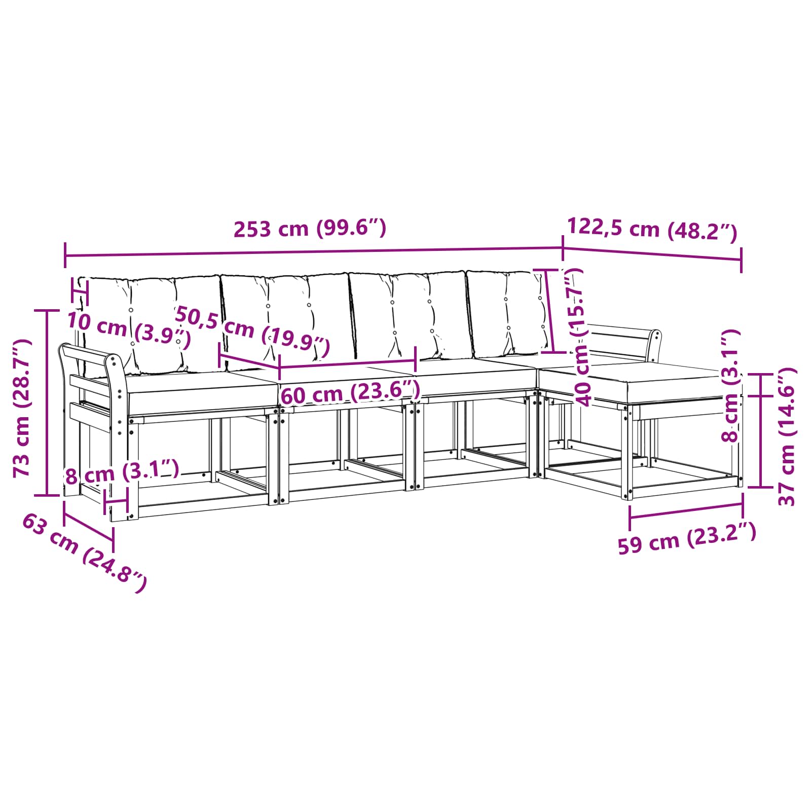 Zunanja garnitura za sedenje z blazino 5 pcs Naravna in bež - slika 8