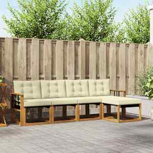 Zunanja garnitura za sedenje z blazino 5 pcs Naravna in smetana