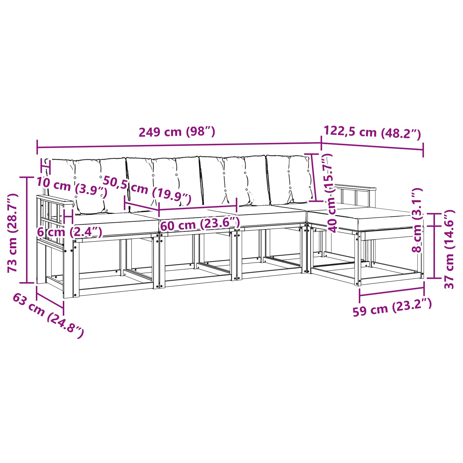 Zunanja garnitura za sedenje z blazino 5 pcs Naravna in smetana - slika 8