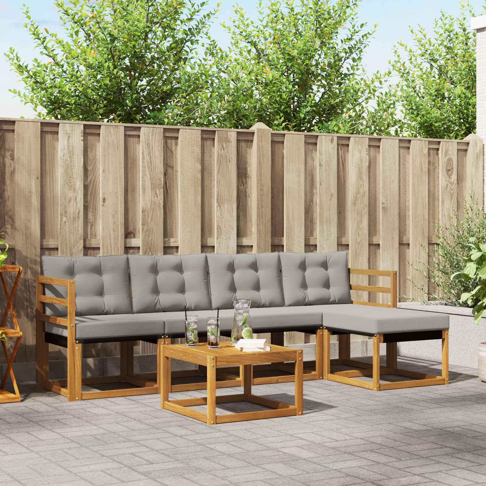 Zunanja garnitura za sedenje 6 pcs Naravna in svetlo siva