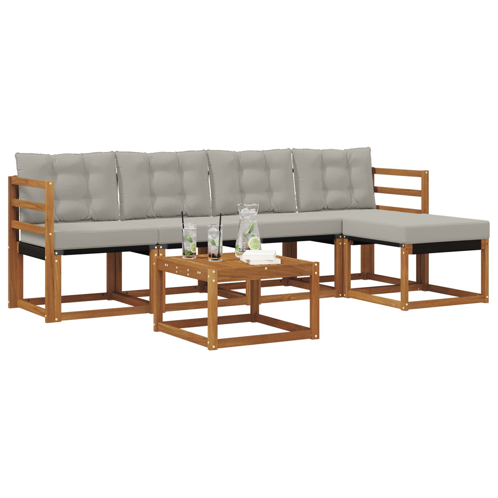 Zunanja garnitura za sedenje 6 pcs Naravna in svetlo siva - slika 3