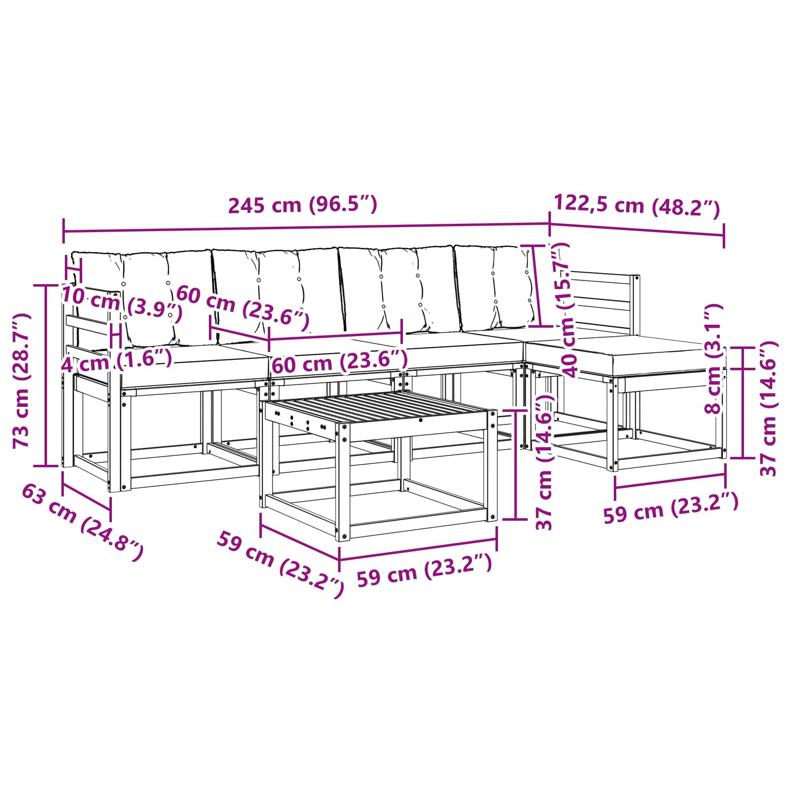 Zunanja garnitura za sedenje 6 pcs Naravna in svetlo siva - slika 10