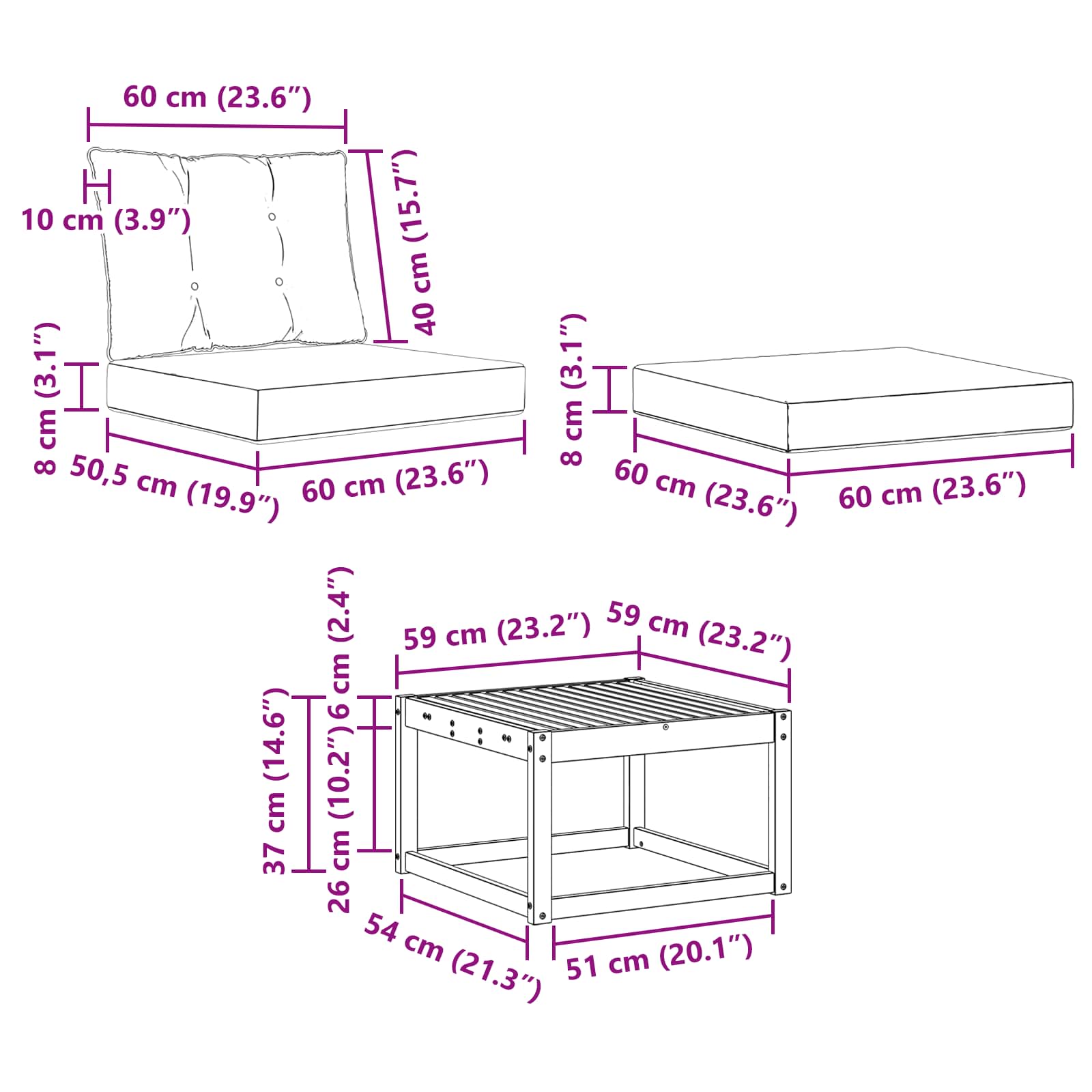 Zunanja garnitura za sedenje 6 pcs Naravna in svetlo siva - slika 12