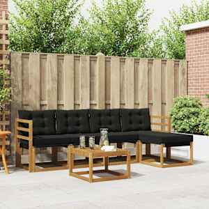 Zunanja garnitura za sedenje z blazino 6 pcs Naravna in črna