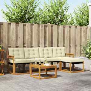 Zunanja garnitura za sedenje z blazino 6 pcs Naravna in smetana