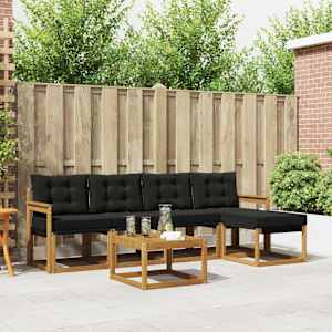 Zunanja garnitura za sedenje z blazino 6 pcs Naravna in črna