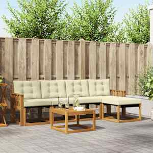 Zunanja garnitura za sedenje z blazino 6 pcs Naravna in smetana