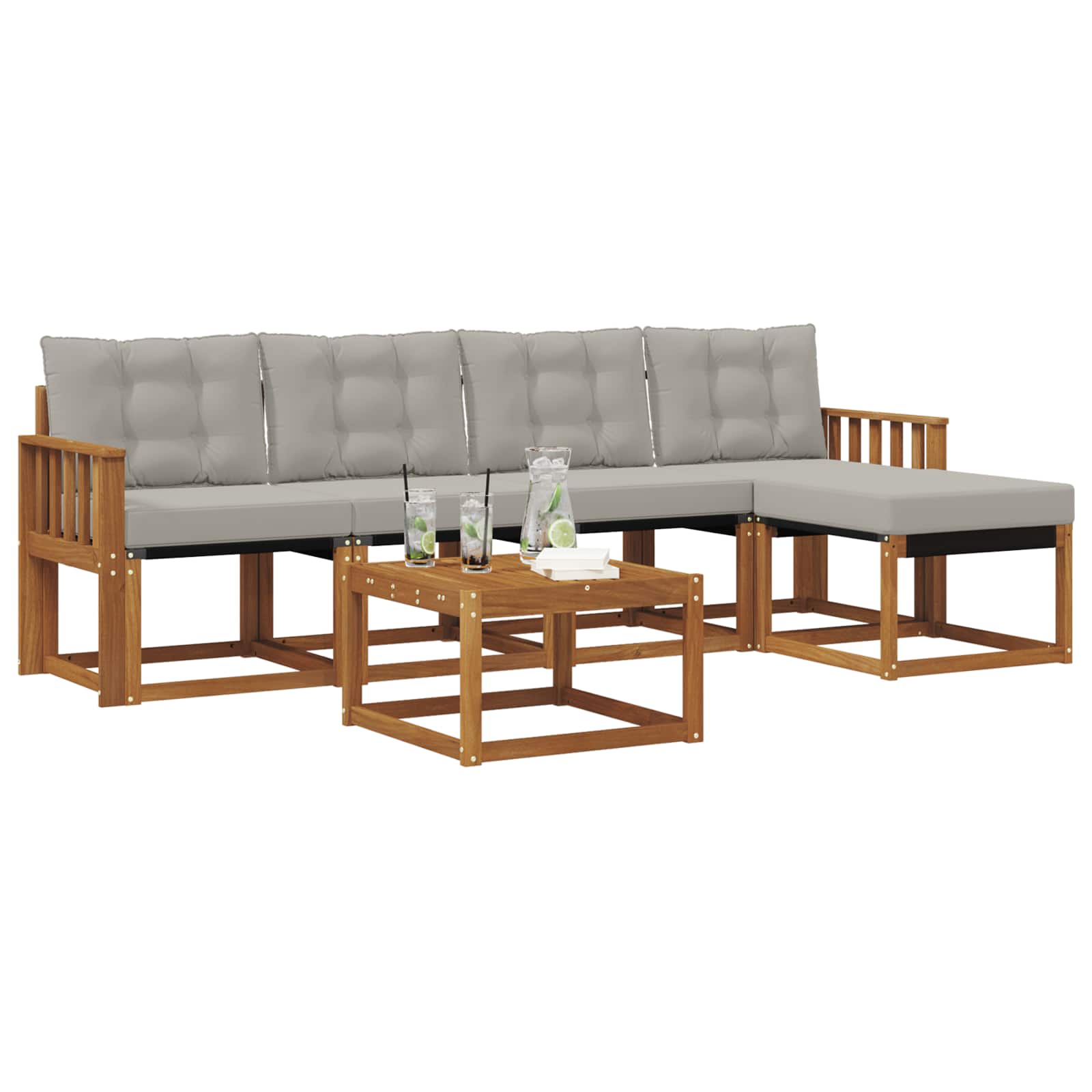 Thumbnail - vidaXL Outdoor-Sofagarnitur mit Kissen 6 pcs Natürlich und Hellgrau