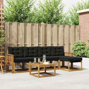 Zunanja garnitura za sedenje z blazino 6 pcs Naravna in črna