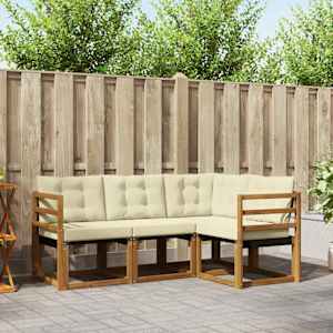 Zunanja garnitura za sedenje z blazino 4 pcs Naravna in smetana