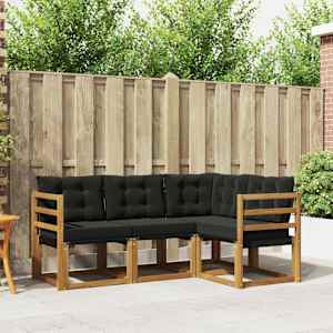 Zunanja garnitura za sedenje z blazino 4 pcs Naravna in črna