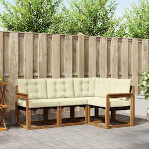 Zunanja garnitura za sedenje z blazino 4 pcs Naravna in smetana