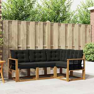 Zunanja garnitura za sedenje z blazino 4 pcs Naravna in črna