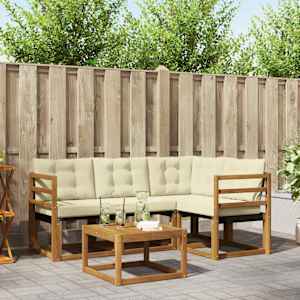 Zunanja garnitura za sedenje z blazino 5 pcs Naravna in smetana