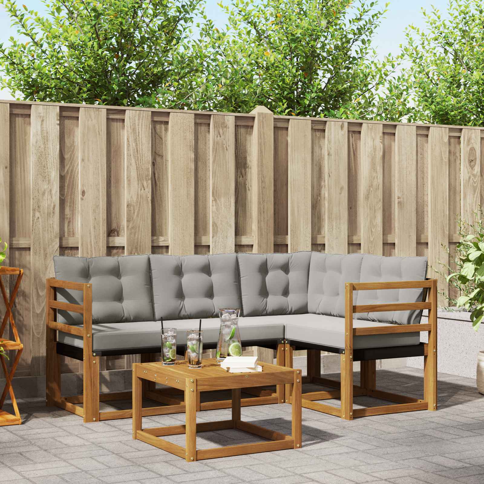 Zunanja garnitura za sedenje 5 pcs Naravna in svetlo siva