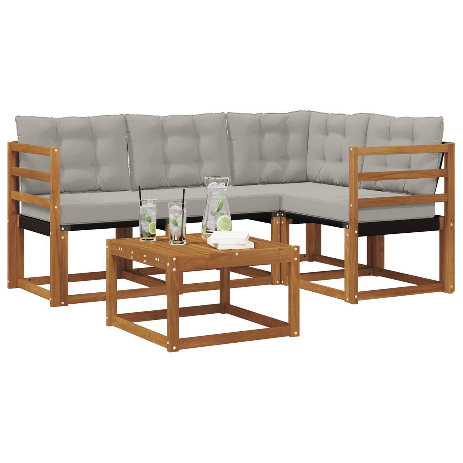 Zunanja garnitura za sedenje 5 pcs Naravna in svetlo siva - slika 3