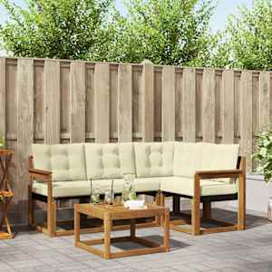 Zunanja garnitura za sedenje z blazino 5 pcs Naravna in smetana