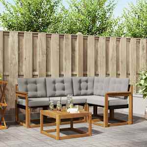 Zunanja garnitura za sedenje 5 pcs Naravna in svetlo siva