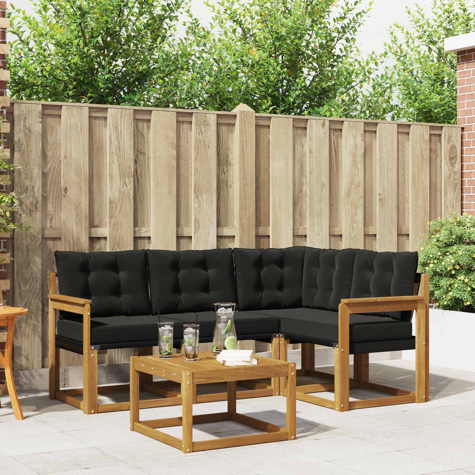 vidaXL Outdoor-Sofagarnitur mit Kissen 5 pcs Natürlich und Schwarz