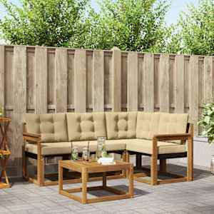 Zunanja garnitura za sedenje z blazino 5 pcs Naravna in bež