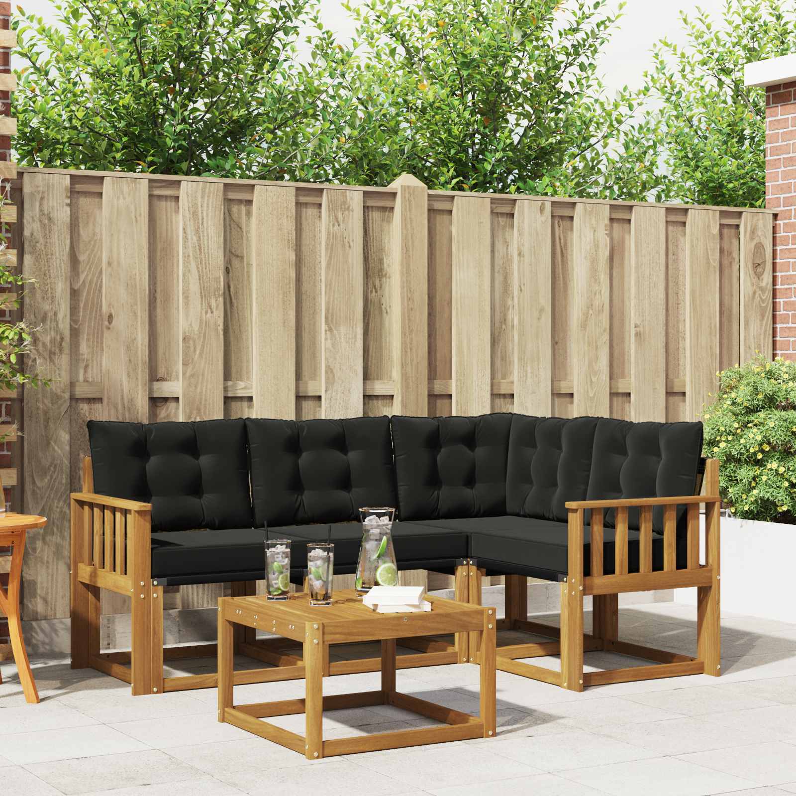 vidaXL Outdoor-Sofagarnitur mit Kissen 5 pcs Natürlich und Schwarz