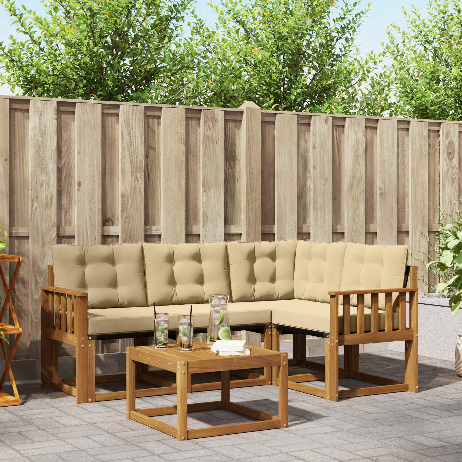 vidaXL Outdoor-Sofagarnitur mit Kissen 5 pcs Natur und Beige