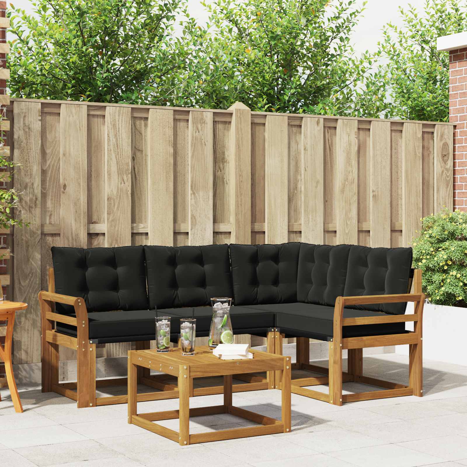 Zunanja garnitura za sedenje z blazino 5 pcs Naravna in črna