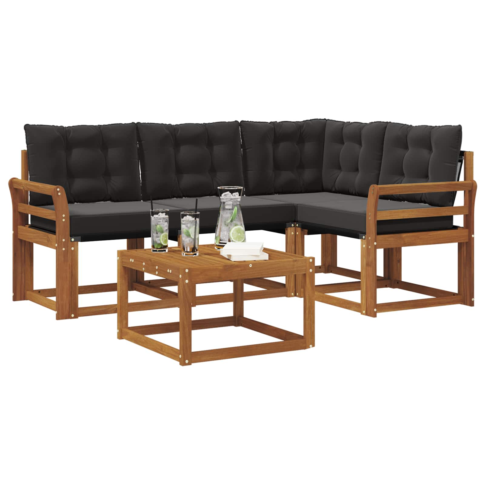 Zunanja garnitura za sedenje z blazino 5 pcs Naravna in črna - slika 3