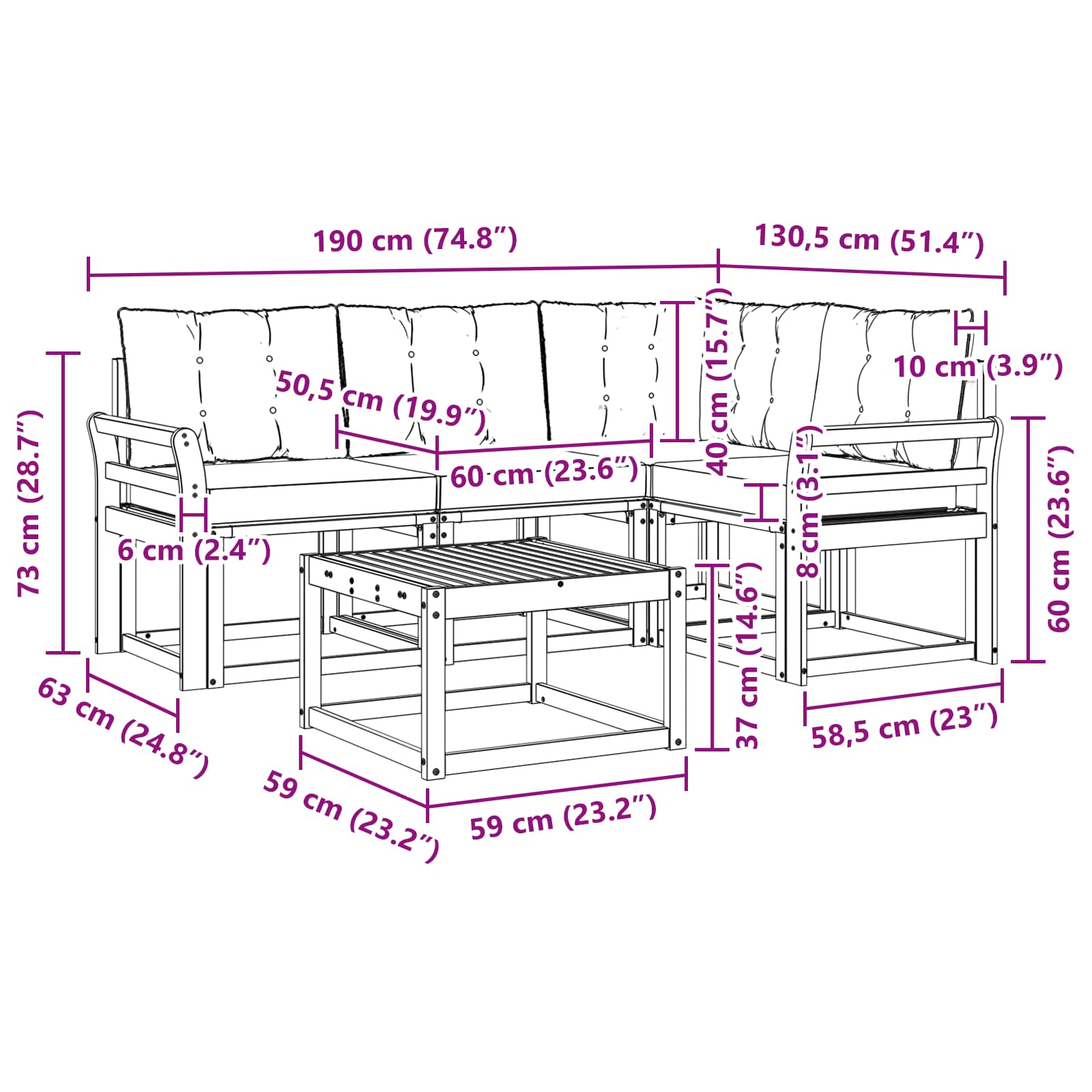 Zunanja garnitura za sedenje z blazino 5 pcs Naravna in črna - slika 10