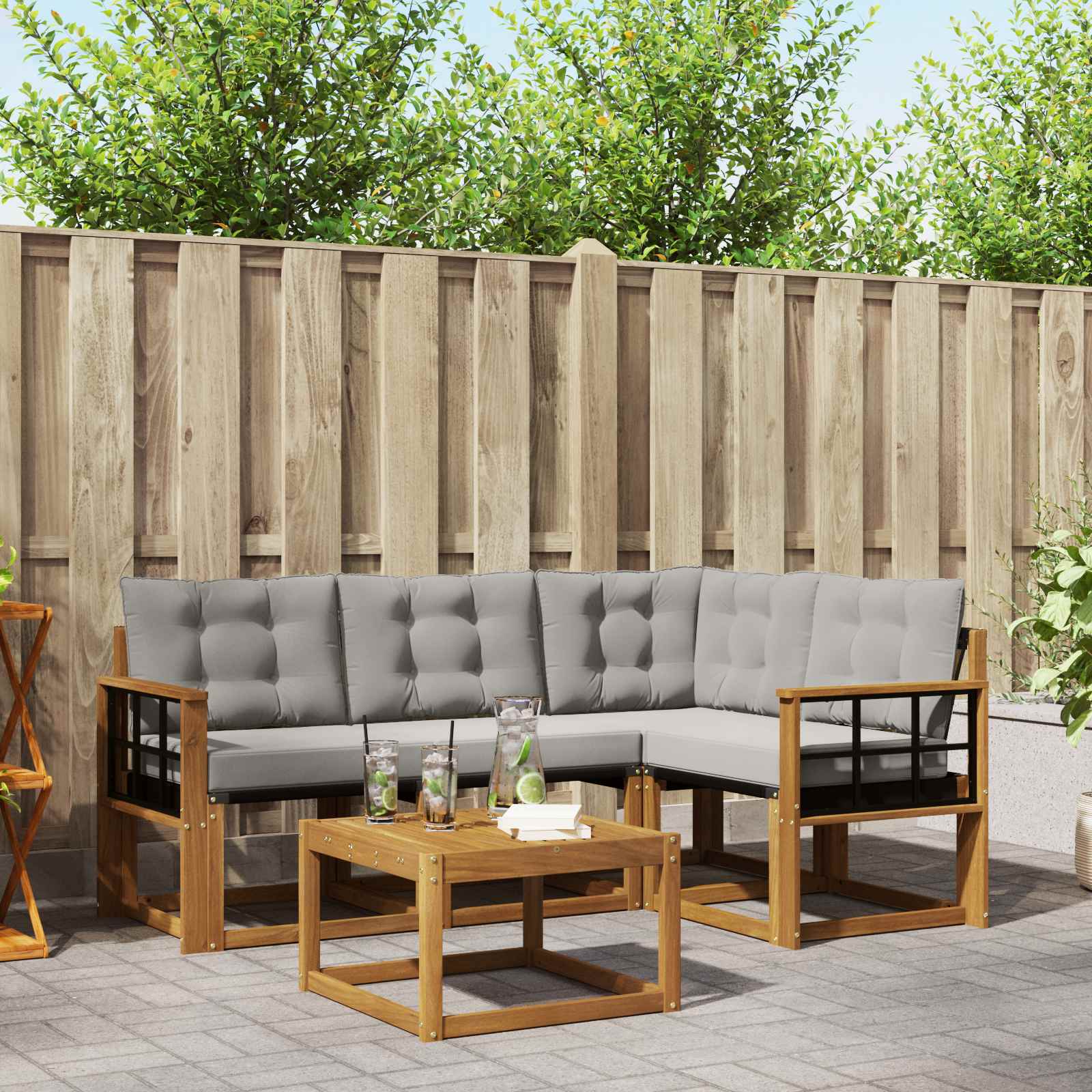 vidaXL Outdoor-Sofagarnitur mit Kissen 5 pcs Natürlich und Hellgrau