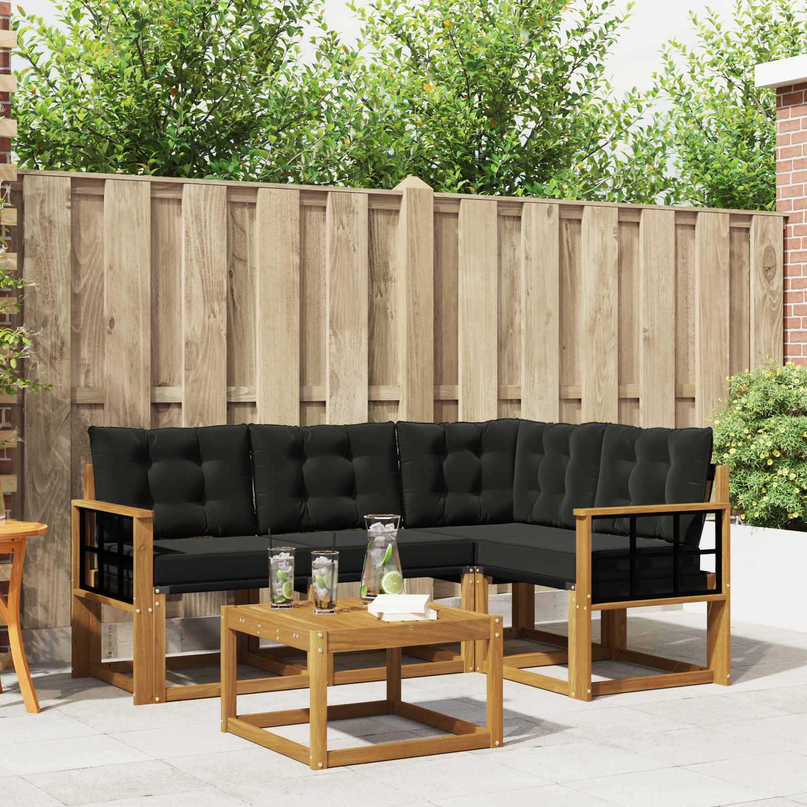 vidaXL Outdoor-Sofagarnitur mit Kissen 5 pcs Natürlich und Schwarz